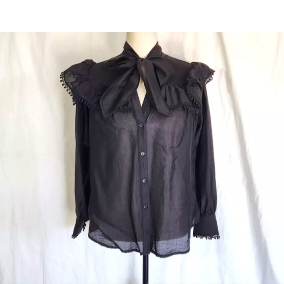 Anthropologie Sabina Musayev Solid Black Ruffle Blouse Top Small Israel - Picture 1 of 5
